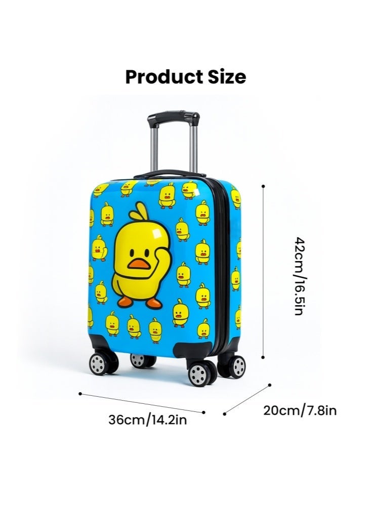 GGEROU Cartoon Children’s Trolley Case 18-inch Little Yellow Duck Boarding Case Universal Wheel Password Box Children’s Suitcase Blue - Image 4